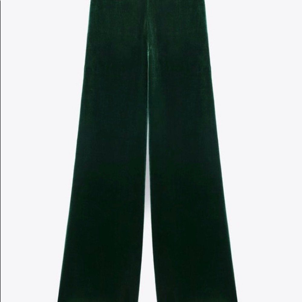 Dark bottle green velvet Zara pants